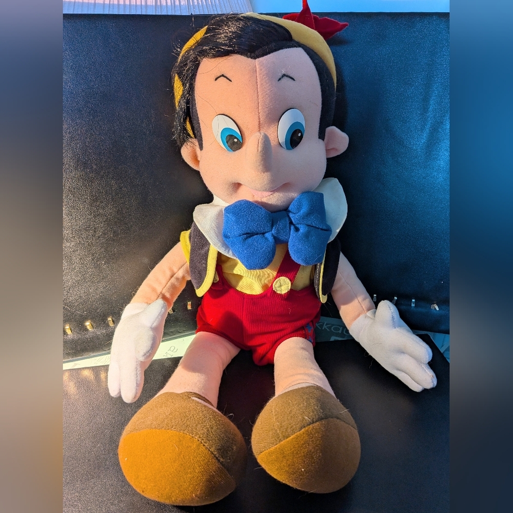 Disney Pinocchio Plush - Red Outfit, Blue Bow, Brown Shoes